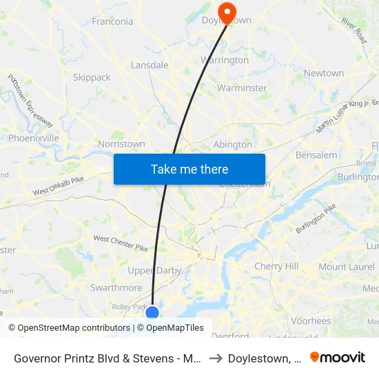 Governor Printz Blvd & Stevens - Mbns to Doylestown, PA map