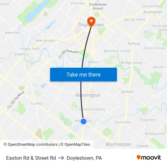 Easton Rd & Street Rd to Doylestown, PA map