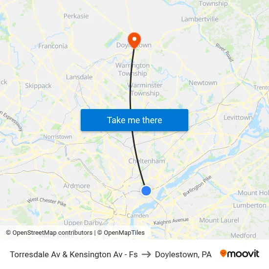 Torresdale Av & Kensington Av - Fs to Doylestown, PA map