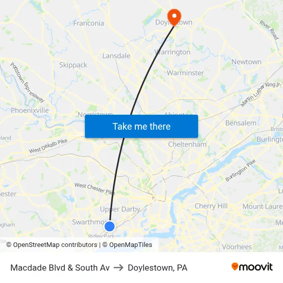 Macdade Blvd & South Av to Doylestown, PA map