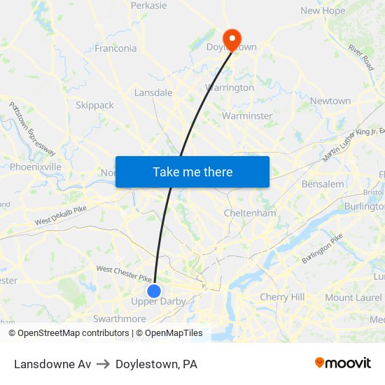 Lansdowne Av to Doylestown, PA map