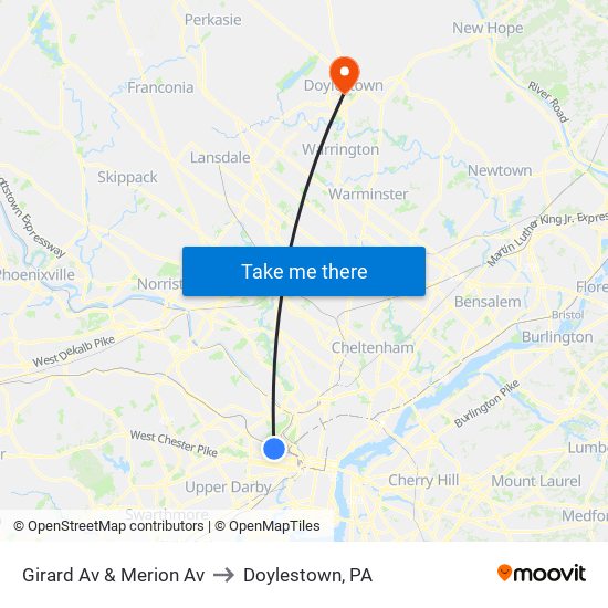 Girard Av & Merion Av to Doylestown, PA map