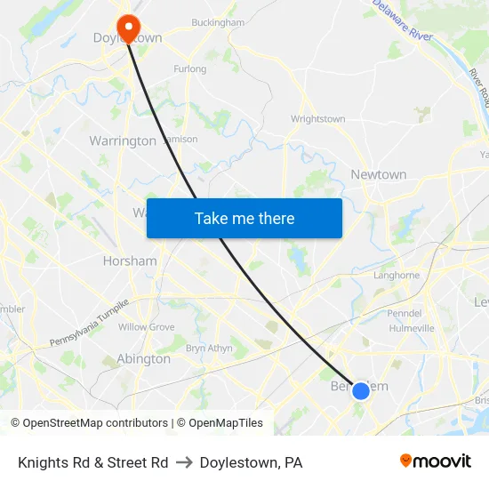 Knights Rd & Street Rd to Doylestown, PA map
