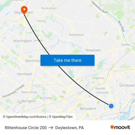 Rittenhouse Circle 200 to Doylestown, PA map