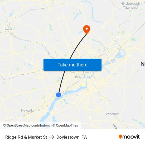 Ridge Rd & Market St to Doylestown, PA map
