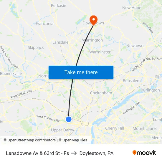 Lansdowne Av & 63rd St - Fs to Doylestown, PA map