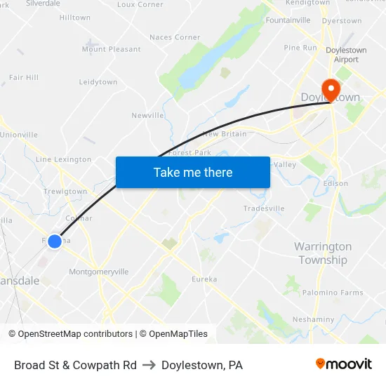 Broad St & Cowpath Rd to Doylestown, PA map