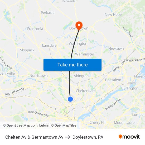 Chelten Av & Germantown Av to Doylestown, PA map