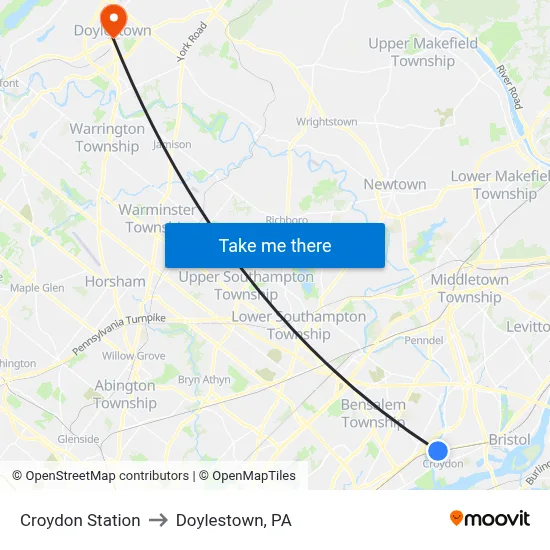 Croydon Station to Doylestown, PA map