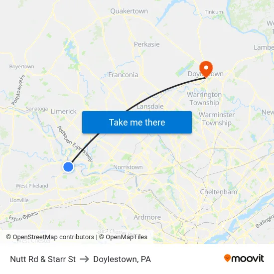 Nutt Rd & Starr St to Doylestown, PA map