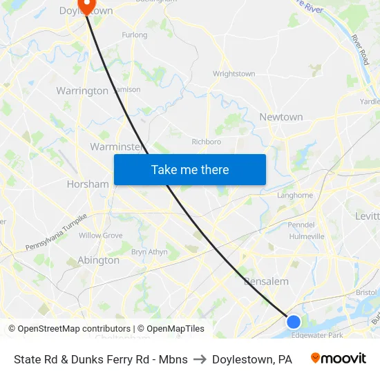 State Rd & Dunks Ferry Rd - Mbns to Doylestown, PA map