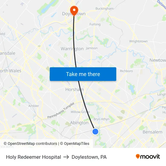 Holy Redeemer Hospital to Doylestown, PA map