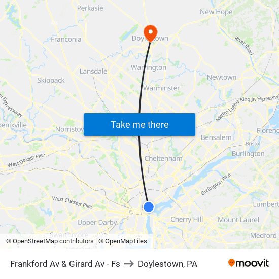 Frankford Av & Girard Av - Fs to Doylestown, PA map