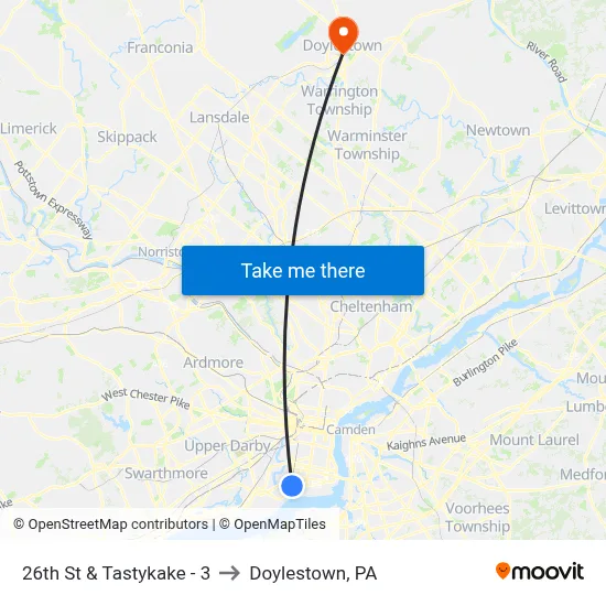 26th St & Tastykake - 3 to Doylestown, PA map