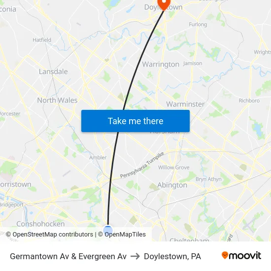 Germantown Av & Evergreen Av to Doylestown, PA map