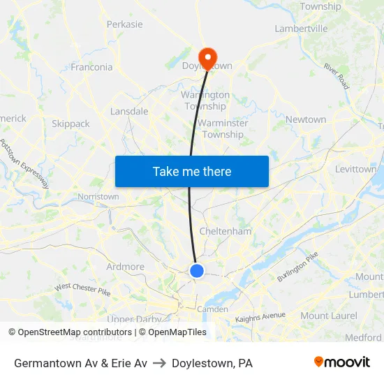 Germantown Av & Erie Av to Doylestown, PA map
