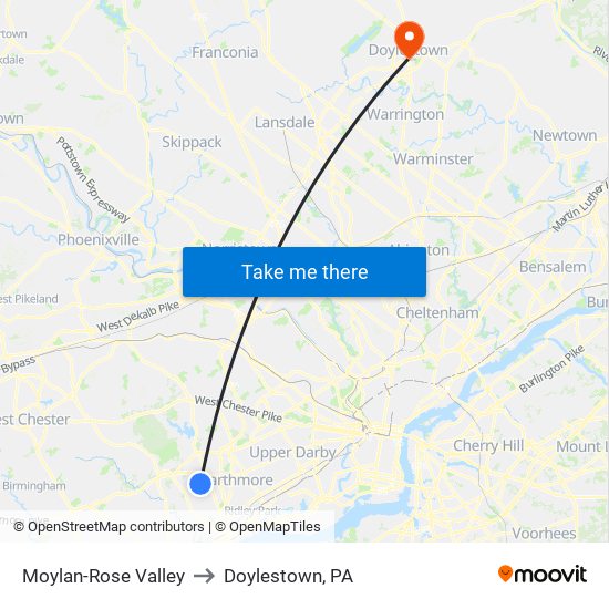 Moylan-Rose Valley to Doylestown, PA map