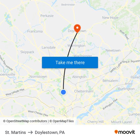 St. Martins to Doylestown, PA map