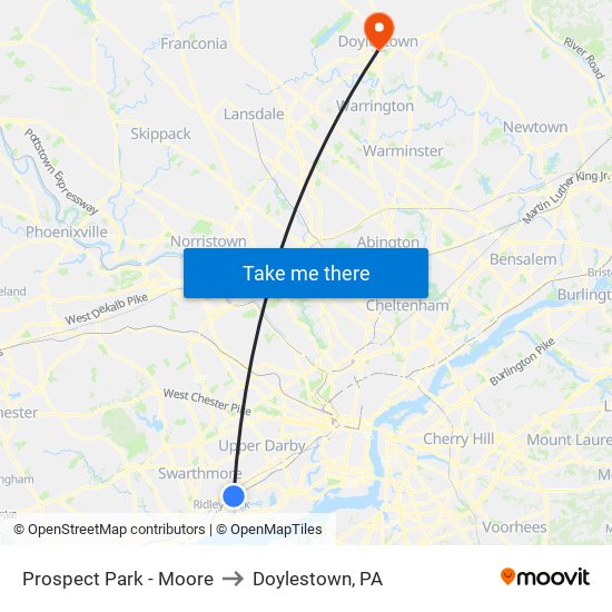 Prospect Park - Moore to Doylestown, PA map