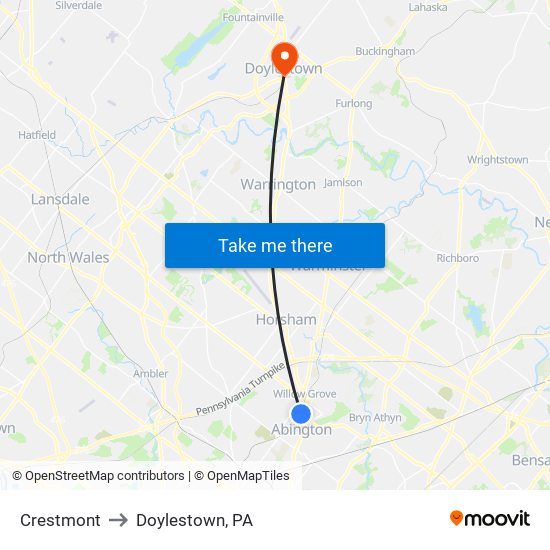 Crestmont to Doylestown, PA map