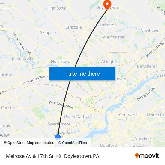 Melrose Av & 17th St to Doylestown, PA map