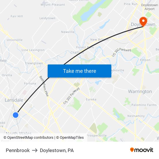 Pennbrook to Doylestown, PA map