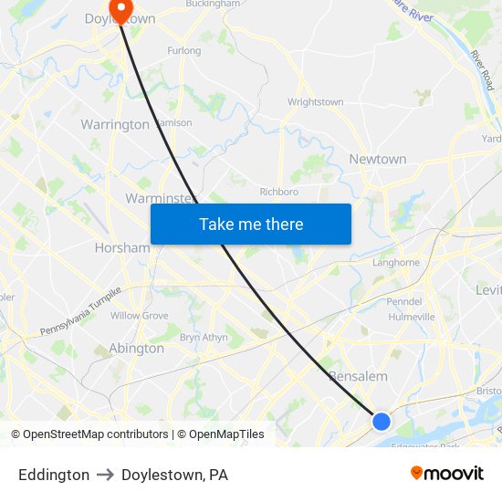 Eddington to Doylestown, PA map