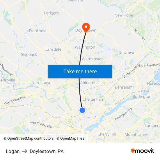 Logan to Doylestown, PA map