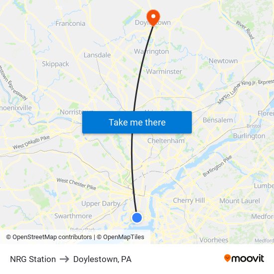 NRG Station to Doylestown, PA map