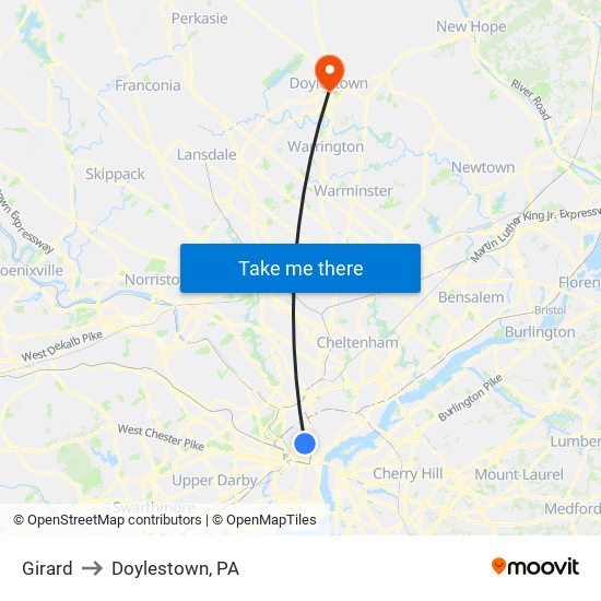 Girard to Doylestown, PA map