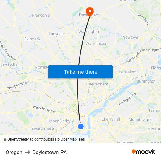 Oregon to Doylestown, PA map