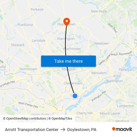 Arrott Transportation Center to Doylestown, PA map