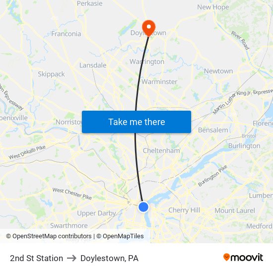 2nd St Station to Doylestown, PA map