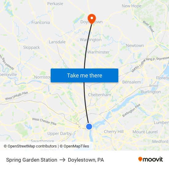 Spring Garden Station to Doylestown, PA map