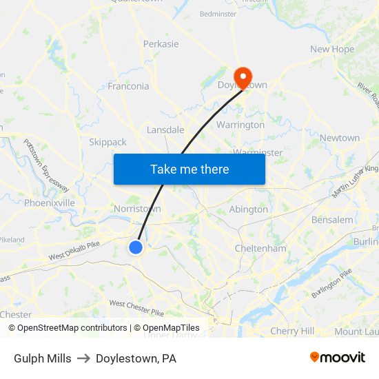 Gulph Mills to Doylestown, PA map