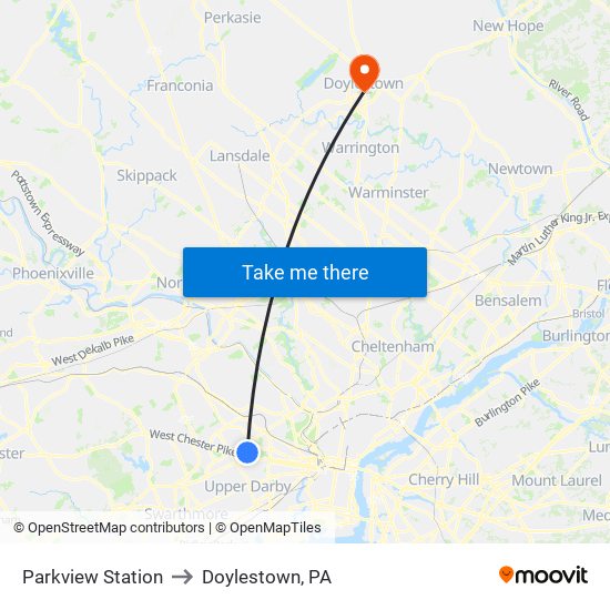 Parkview Station to Doylestown, PA map