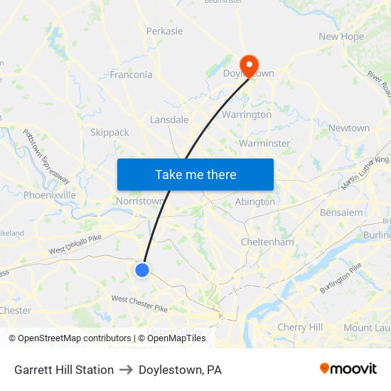 Garrett Hill Station to Doylestown, PA map