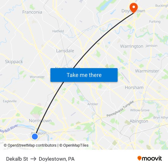 Dekalb St to Doylestown, PA map