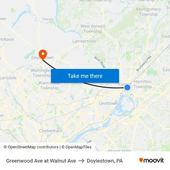 Greenwood Ave at Walnut Ave to Doylestown, PA map