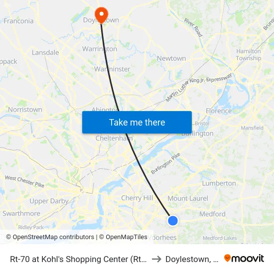 Rt-70 at Kohl's Shopping Center (Rt 73) to Doylestown, PA map