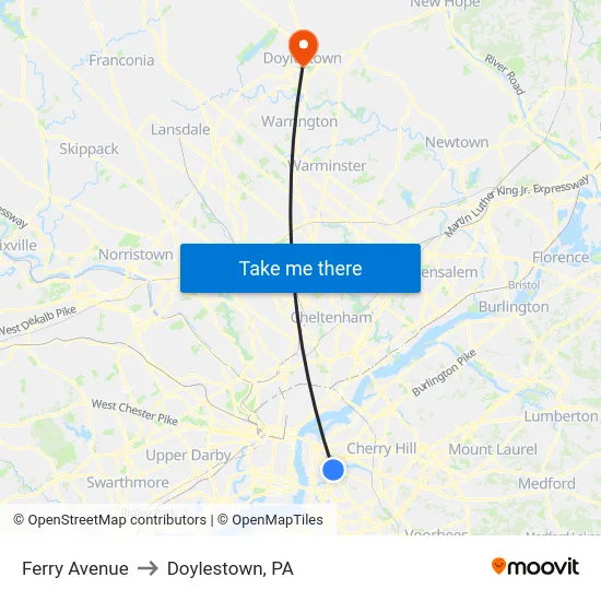 Ferry Avenue to Doylestown, PA map