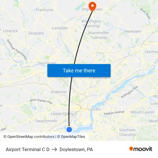 Airport Terminal C D to Doylestown, PA map