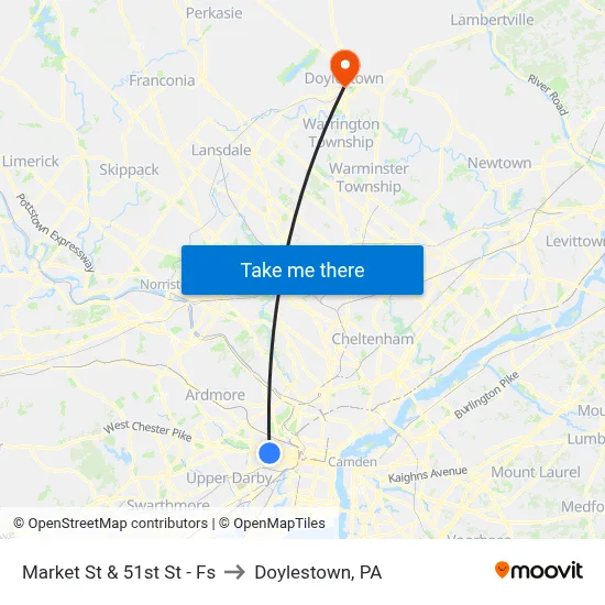 Market St & 51st St - Fs to Doylestown, PA map