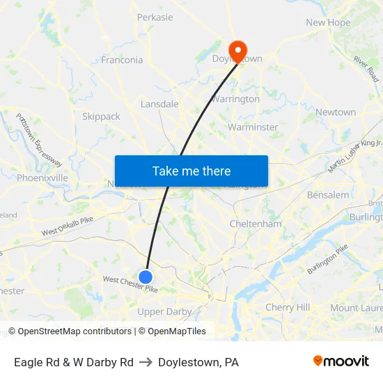 Eagle Rd & W Darby Rd to Doylestown, PA map