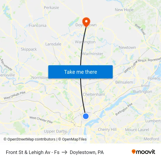 Front St & Lehigh Av - Fs to Doylestown, PA map