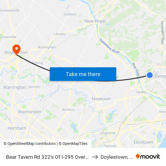 Bear Tavern Rd 322's Of I-295 Overpass to Doylestown, PA map