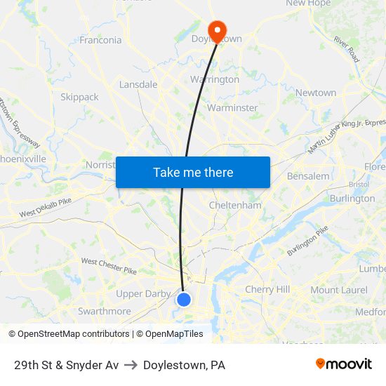 29th St & Snyder Av to Doylestown, PA map