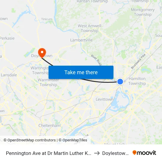 Pennington Ave at Dr Martin Luther King Jr Blvd to Doylestown, PA map