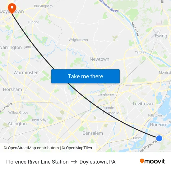 Florence River Line Station to Doylestown, PA map