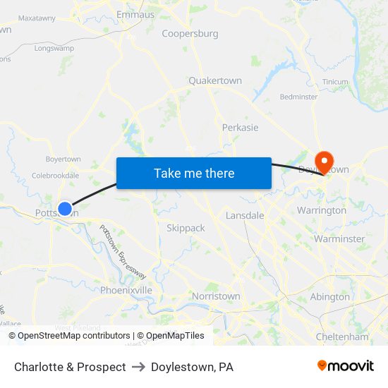 Charlotte & Prospect to Doylestown, PA map